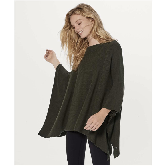 lululemon athletica Sweaters - Lululemon Wool Be Cozy Dark Olive Green Poncho